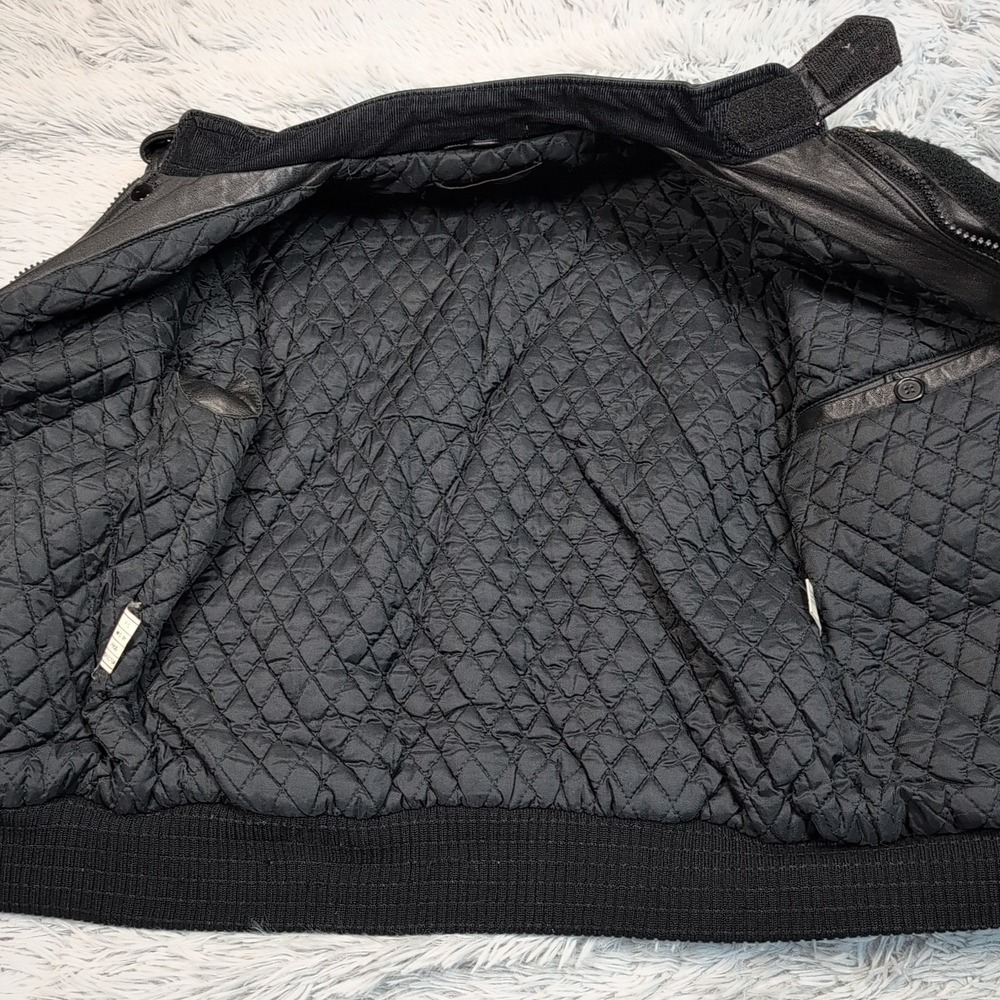 Vintage Yamaha Jacket Mens 38 Black Leather Softshell Moto Elbow Padded Zip Up - Picture 16 of 16